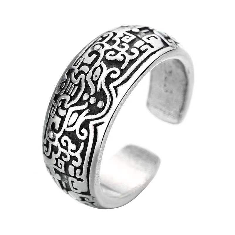 Silberner verstellbarer Ring mit keltischem Muster, Unisex-Schmuck, Vintage-Stil.