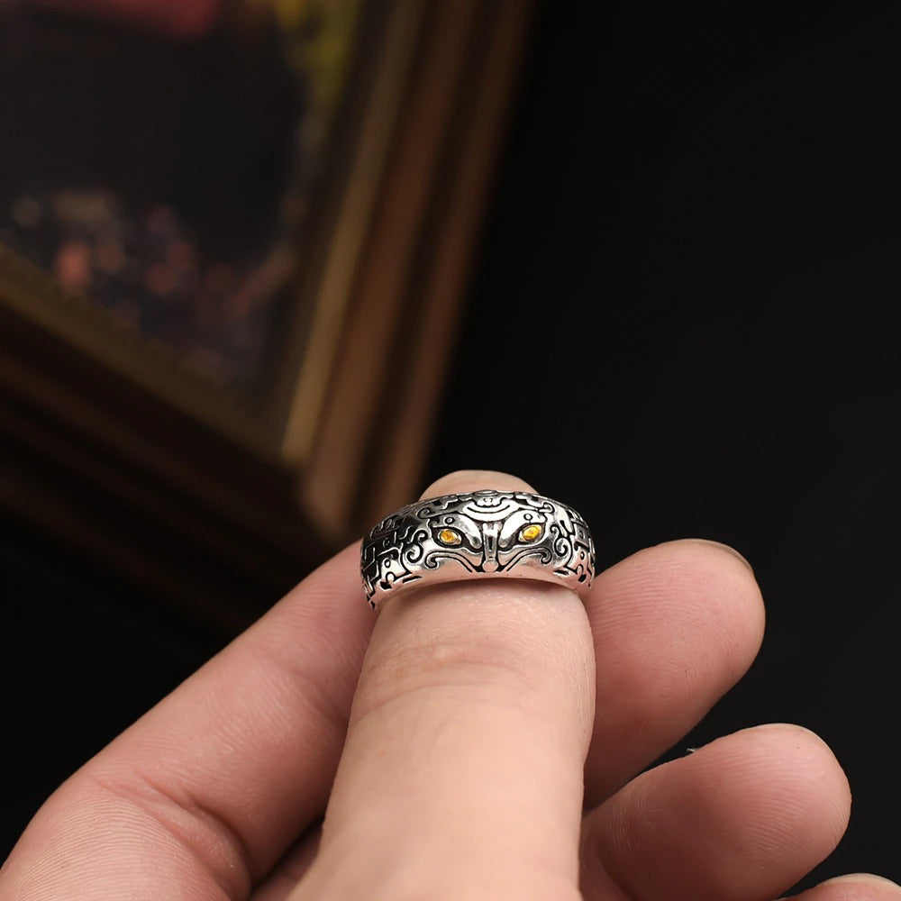 Silberner Wikinger-Ring mit Runen, handgefertigt, verstellbar, Herren-Schmuck, Vintage-Stil